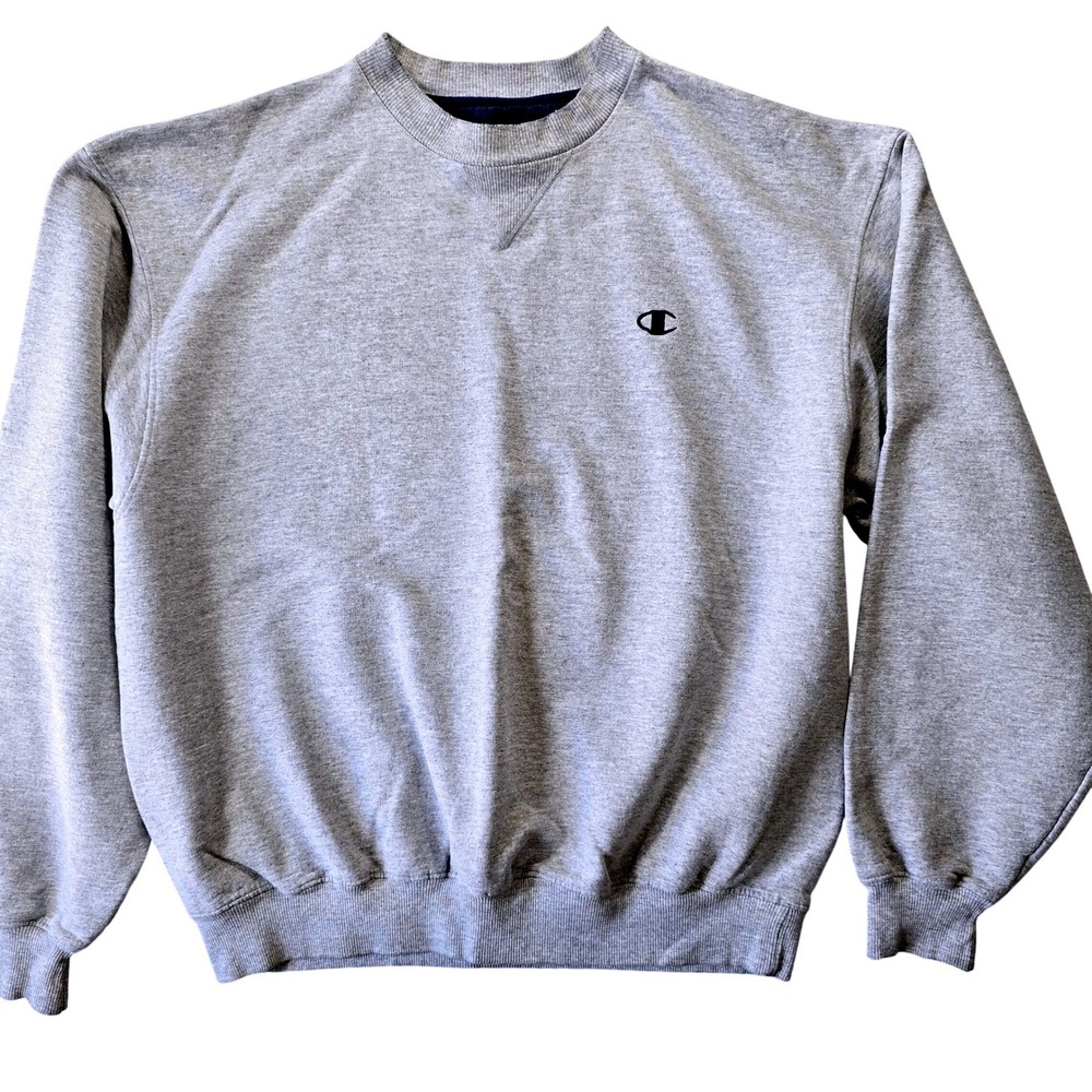 Champion Mens Size L Crewneck Sweatshirt Gray‎ Embroidered Logo Distressed